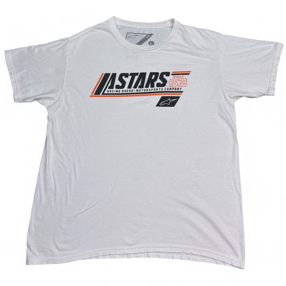 AStars Motorsports T Shirt Adult Size Large White Big Logo Classic Fit Crew Neck